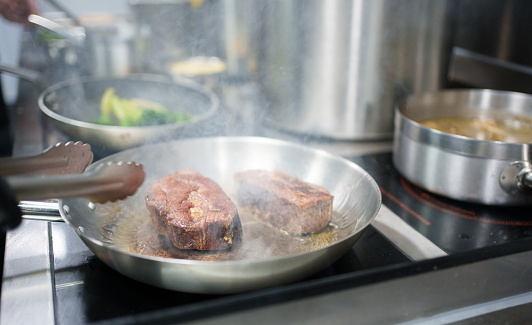 Pan-fried steak close-up