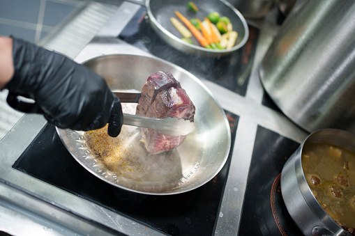 Pan-fried steak close-up