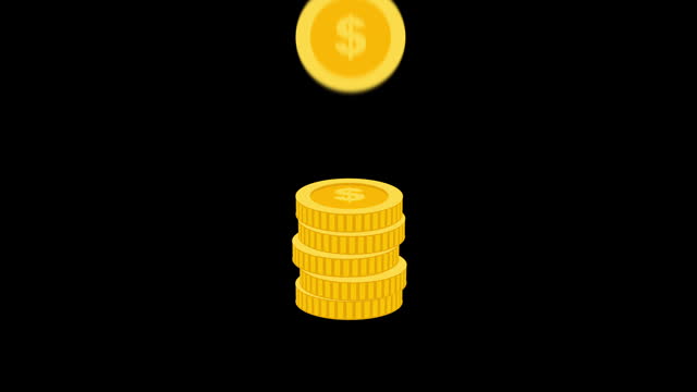 finance and money saving concept, coin falling animation black screen
