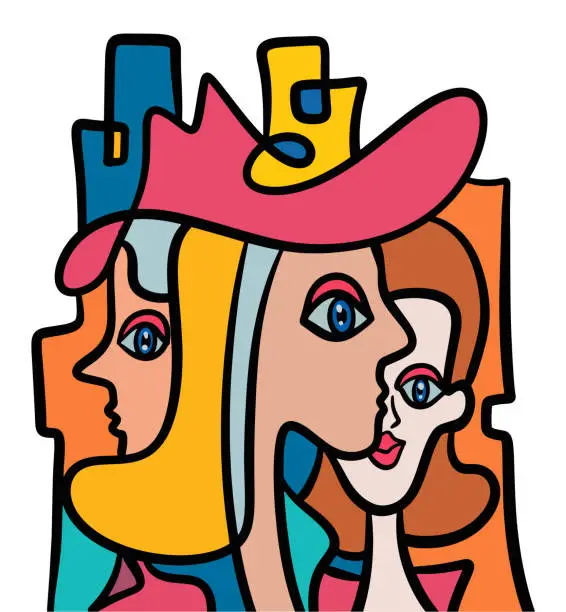 Vector illustration of Cow girls in the city abstract art