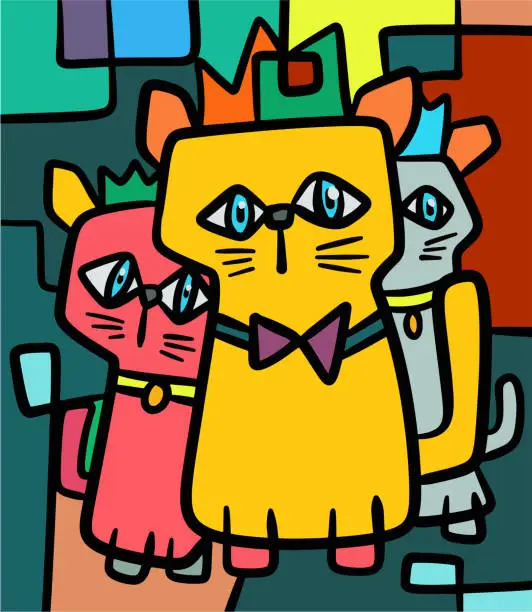 Vector illustration of Group of cats abstract art