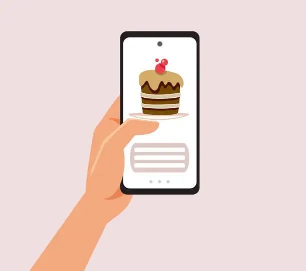 Vector illustration of Person Buying Food from a Mobile App Catering Service Vector Design
