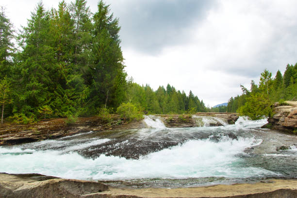 istock Rainforest river with cascade of waterfall under blue cloudy sky. 1929105257