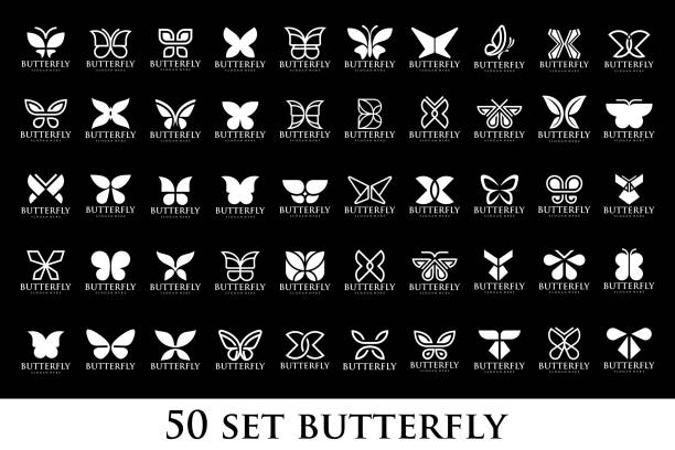 illustrations, cliparts, dessins animés et icônes de ensemble de conception de logo de papillon abstrait créatif. illustration vectorielle - papillon