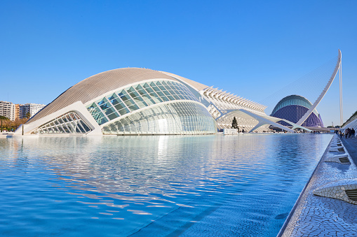 Valencia, Spain - December 24, 2023: View on The City of Arts and Sciences on a sunny day
