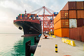 Cargo container ship moored at harbor