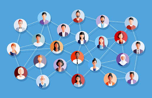 Social media networking. Network with people connected with each other. Abstract vector concept for communication, teamwork, community, society, business and networking.