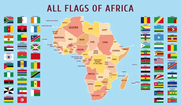 Vector illustration of Map of Africa with flags.