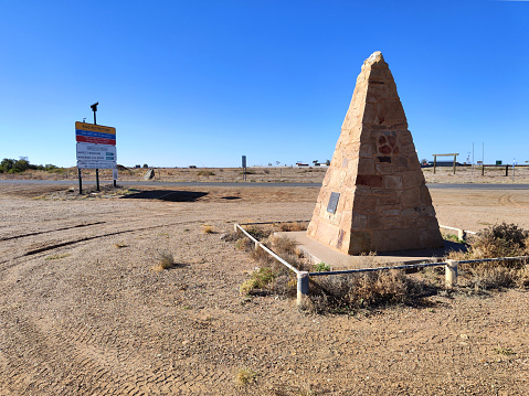 The Birdsville Track Centenary Cairn, which commemorates the pioneers of the Birdsville Track and the centenary of Marree. The Birdsville track is a 517-kilometre track that runs between Birdsville in south-western Queensland and Marree, a small town in the north-eastern part of South Australia. It traverses three deserts along the route, the Strzelecki Desert, Sturt Stony Desert and Tirari Desert.