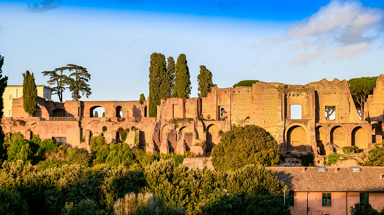 Scenic view over the ruins of the Roman Forum in Rome, Italy