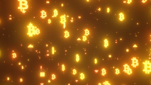 Rising Bitcoin BTC Logos And Golden Arrows Pump Upward Market Rally - 4K Seamless VJ Loop Motion Background Animation