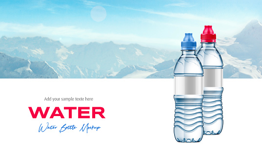 Plastic Water Bottles Mockup on the Mountain Landscape Background