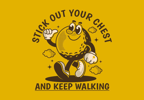 stick out your chest and keep walking. mascot character design of walking golf ball - golf child sport humor stock illustrations