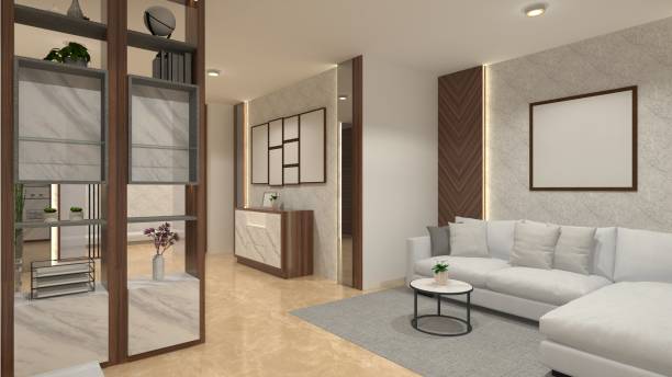 istock Modern Living Room Design With Comfortable Sofa and Divider Partition 1929270056