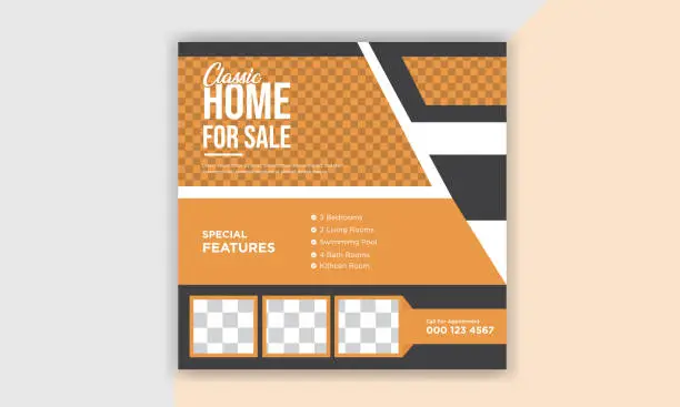 Vector illustration of Real Estate Social media post banner design. Instagram post template. Digital marketing social media post design. Home Sale banner.