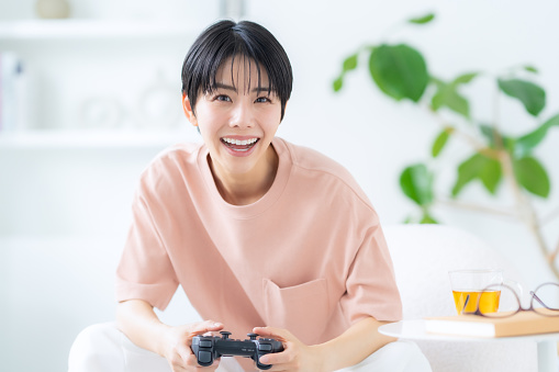 young woman playing games