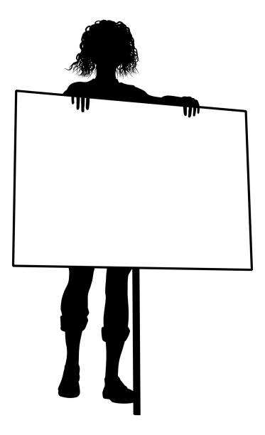 protest rally march picket sign silhouette person - picket line strike picket protestor stock illustrations