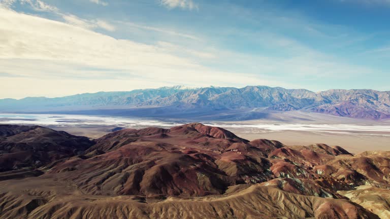 Artist Palette in Death Valley National Park , drone view. California with a view of Telescope Peak Mountains in the background aerial video