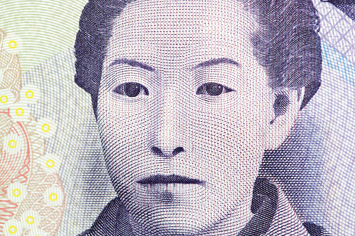 Natsuko Higuchi a closeup portrait from Japanese money - Yen