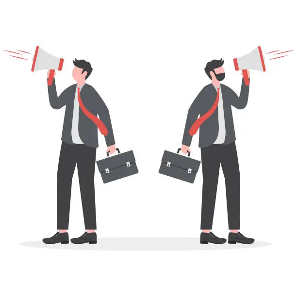 Vector illustration of Group of business people shouting loudly with loudspeakers.concept to attract people's attention