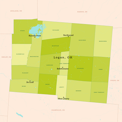 OH Logan County Vector Map Green. All source data is in the public domain. U.S. Census Bureau Census Tiger. Used Layers: areawater, linearwater, cousub, pointlm.