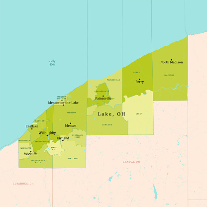 OH Lake County Vector Map Green. All source data is in the public domain. U.S. Census Bureau Census Tiger. Used Layers: areawater, linearwater, cousub, pointlm.