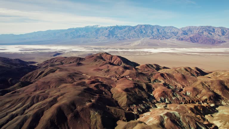 Artist Palette in Death Valley National Park , drone view. California with a view of Telescope Peak Mountains in the background aerial video