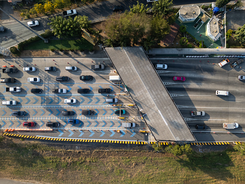 Aerial view on toll collection point on High way