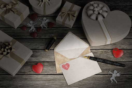Valentine's Day, pen and greeting card - 3D illustration photo