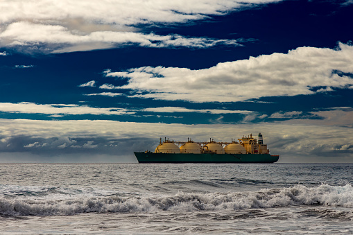 Tanker in the Atlantic Ocean transporting crude oil in Spain