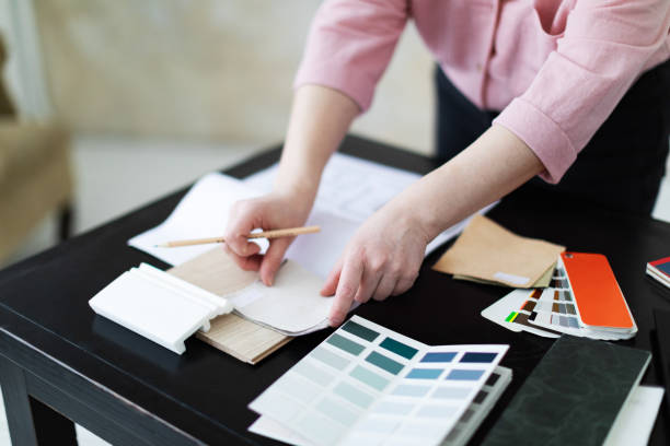 istock Interior designer working with color palettes, textiles and materials 1929415959
