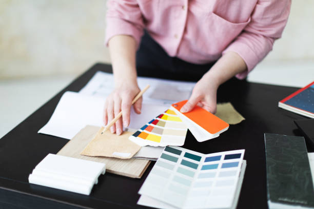 istock Interior designer working with color palettes, textiles and materials 1929416986