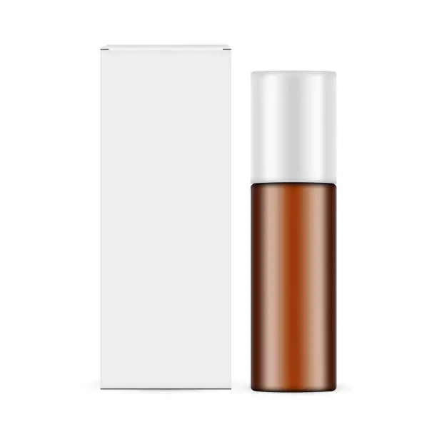 Vector illustration of Amber Cosmetic Bottle, Packaging Box Front View