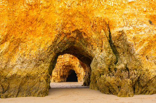 Cave from lime sandstone in Alvor, Algarve, Portugal