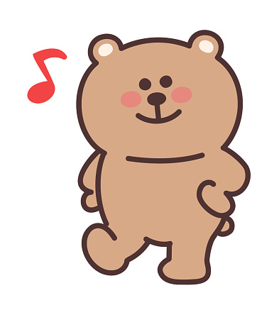 Cartoon teddy bear dancing happily. Vector illustration isolated on a transparent background.