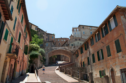 Ancient Street in Perugia, During a Sunny Summer Day. Travel in Umbria Region, Italy