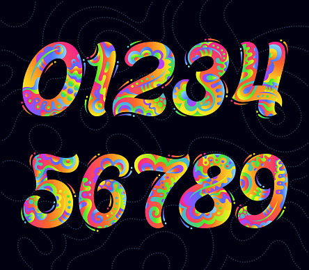 Set of vector font with rainbow decoration. Abstract style colorful typeface.