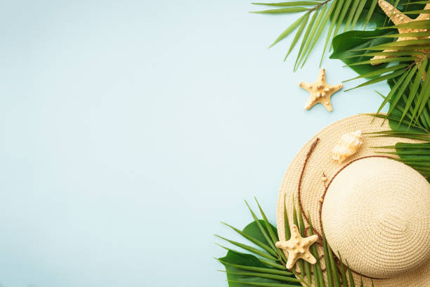 istock Summer flat lay background, sea vacation on white. 1929555682