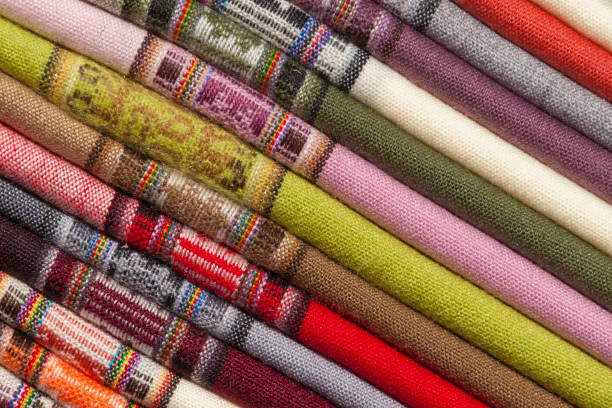 istock Colored scarves with guard, woven with sheep's wool and arranged diagonally. 1929571371