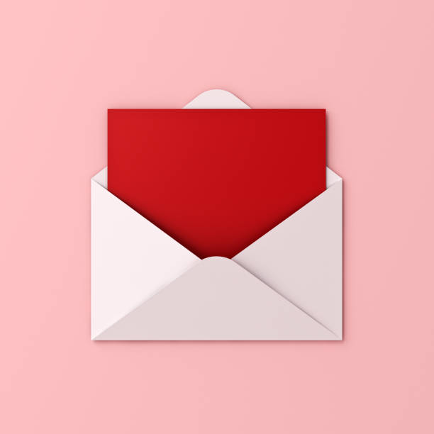 istock Blank red paper card in white envelope isolated on pink pastel color background with shadow love letter minimal conceptual 3D rendering 1929596086