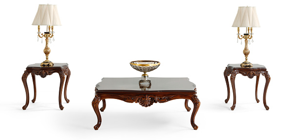 classic wood coffee table on white background . different angle