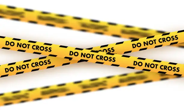 Vector illustration of Caution tape vector illustration showing multiple DO NOT CROSS warning strips, ideal for safety, crime scene, and restricted area themes.