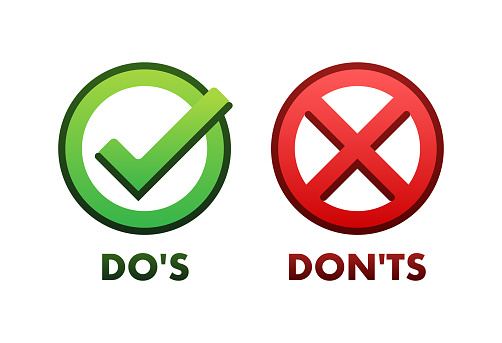 Dos and Donts Icons with Checkmark and Cross, Guidelines Concept Vector Illustration for Decision Making and Rules Representation.