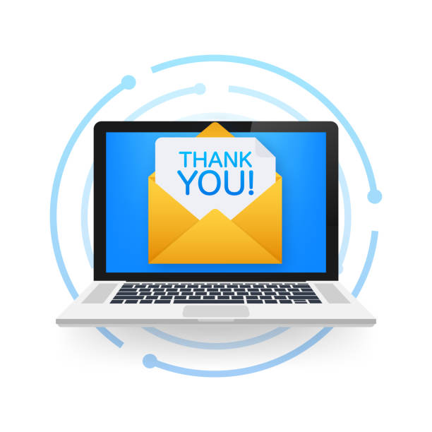 istock Laptop Email Notification with Thank You Message Vector Illustration - A contemporary depiction of gratitude via digital communication. 1929627475