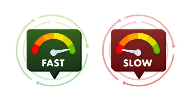 Vector illustration of Network Speed Test Indicators Showing Fast and Slow Speeds, Vector Illustration for Internet Connection and Performance Analysis