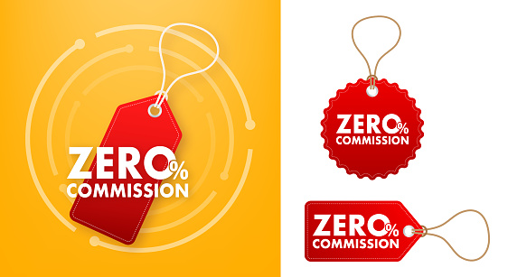 Zero Percent Commission Tags Vector Illustration for Financial and Retail Promotions.