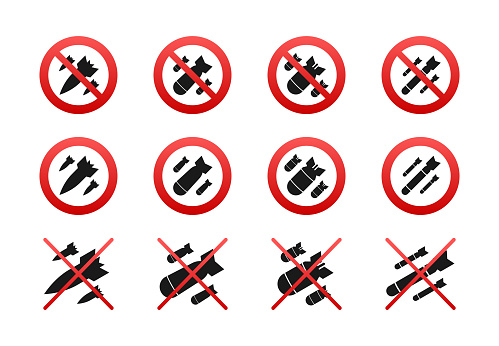 No Bomb Icon Set Vector Illustration for Prohibited and Restricted Areas Signage.