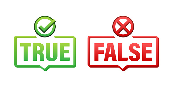 True and False Icons Set Vector Illustration for Fact Checking and Verification Concept.
