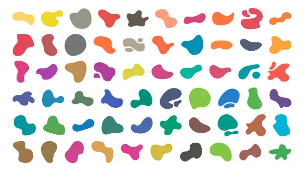 Vector illustration of Blotch shapes in neon colors. Simple water forms. Big set of colorful blob liquid elements. Fluid blob colorful elements. Liquid shapes, round abstract elements. Vector illustration