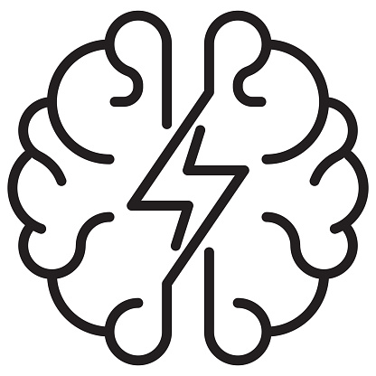 Fast thinking, Lightning brain, smart. Vector logo icon outline template